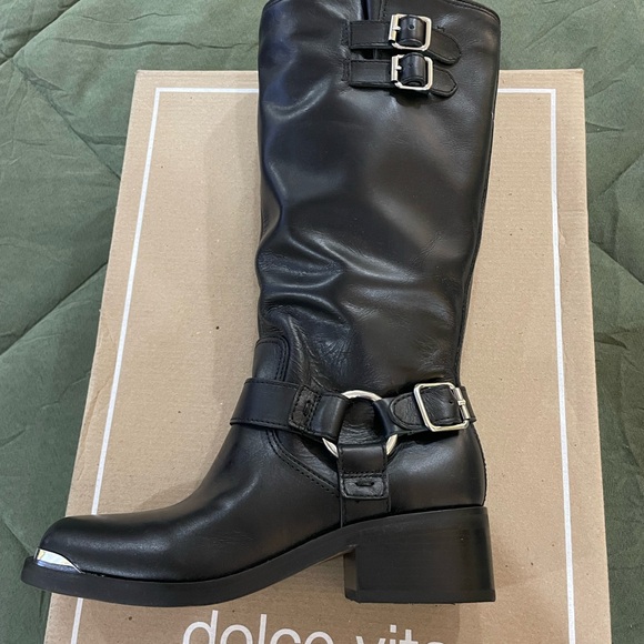 Dolce Vita Black Heeled Boots with Buckle Detail - Picture 1 of 9